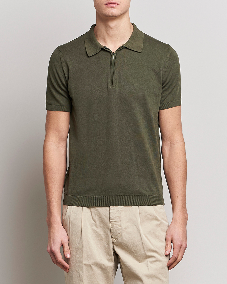 Hombres | Polos | Oscar Jacobson | Otto Short Sleeve Zip Polo Olive