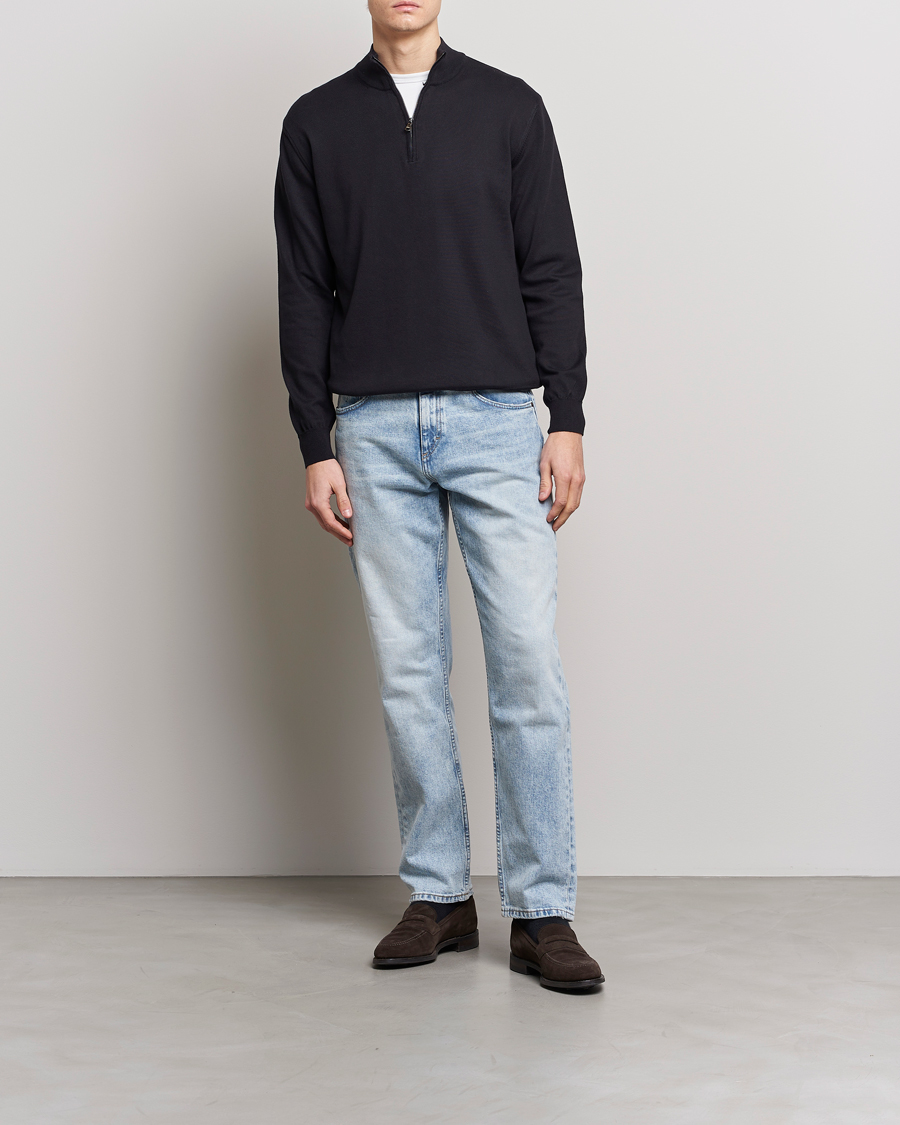 Hombres | Jerséis y prendas de punto | Oscar Jacobson | Pat Cotton Half Zip Navy