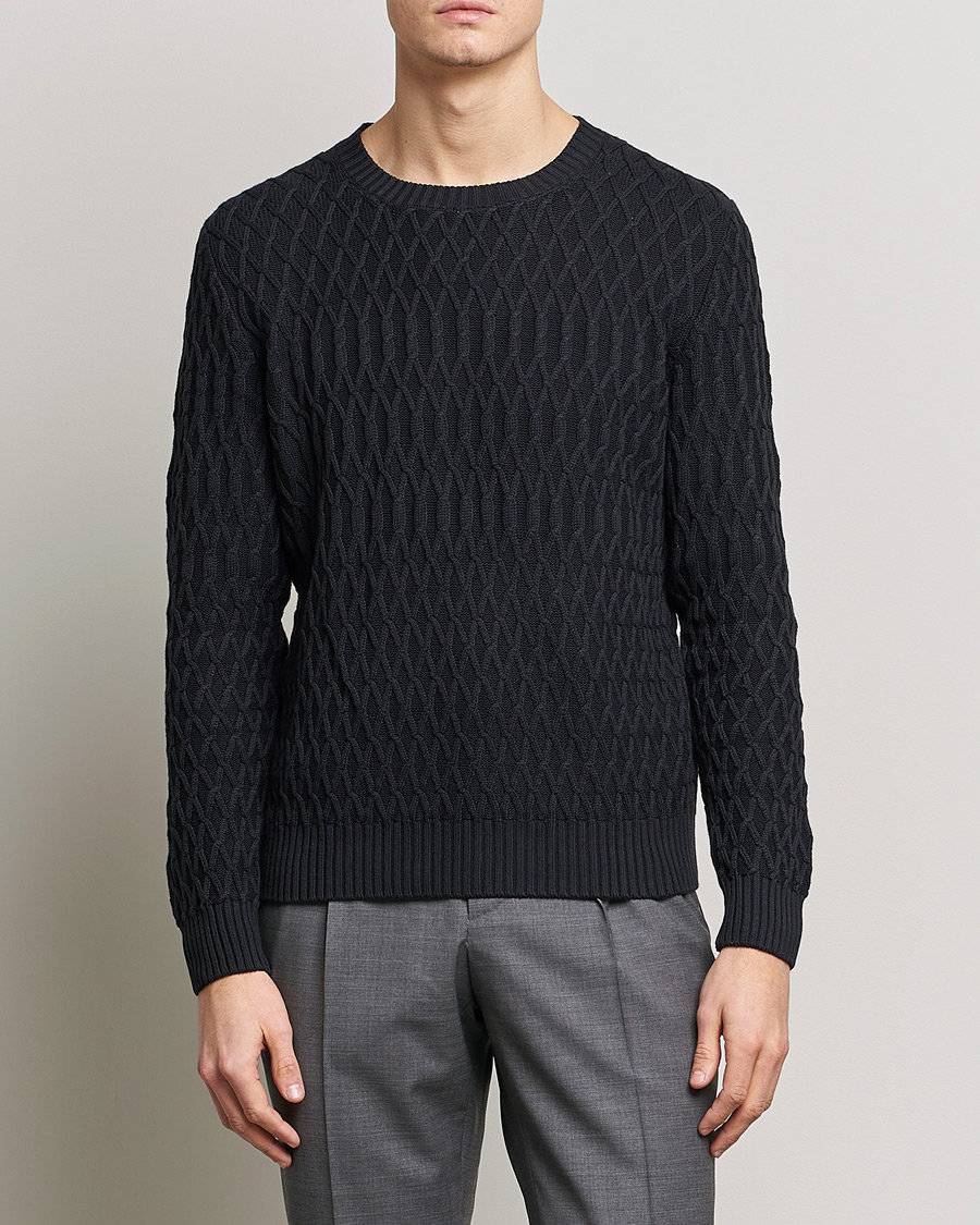 Hombres | Jerséis y prendas de punto | Oscar Jacobson | Cotton Fisherman Sweatshirt Navy