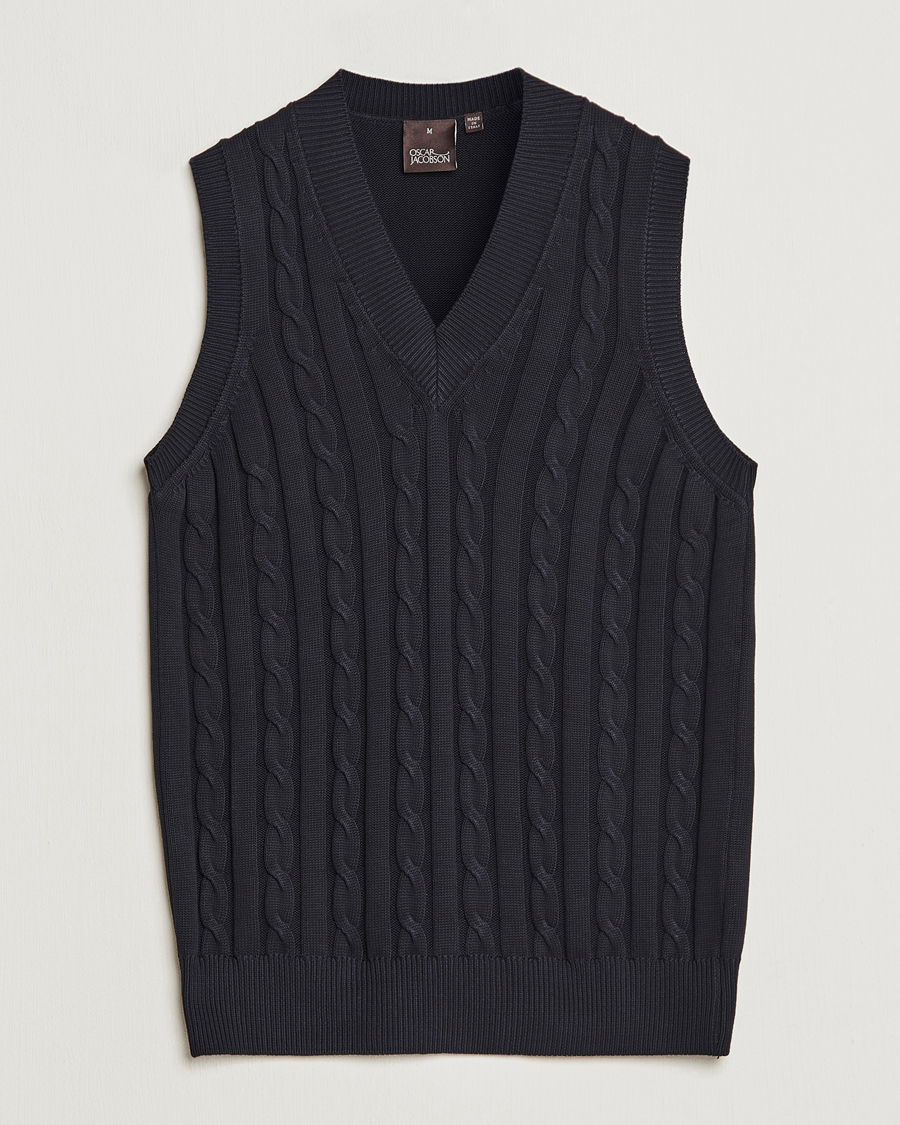 Hombres | Jerséis y prendas de punto | Oscar Jacobson | Lucas Cable Knitted Vest Navy