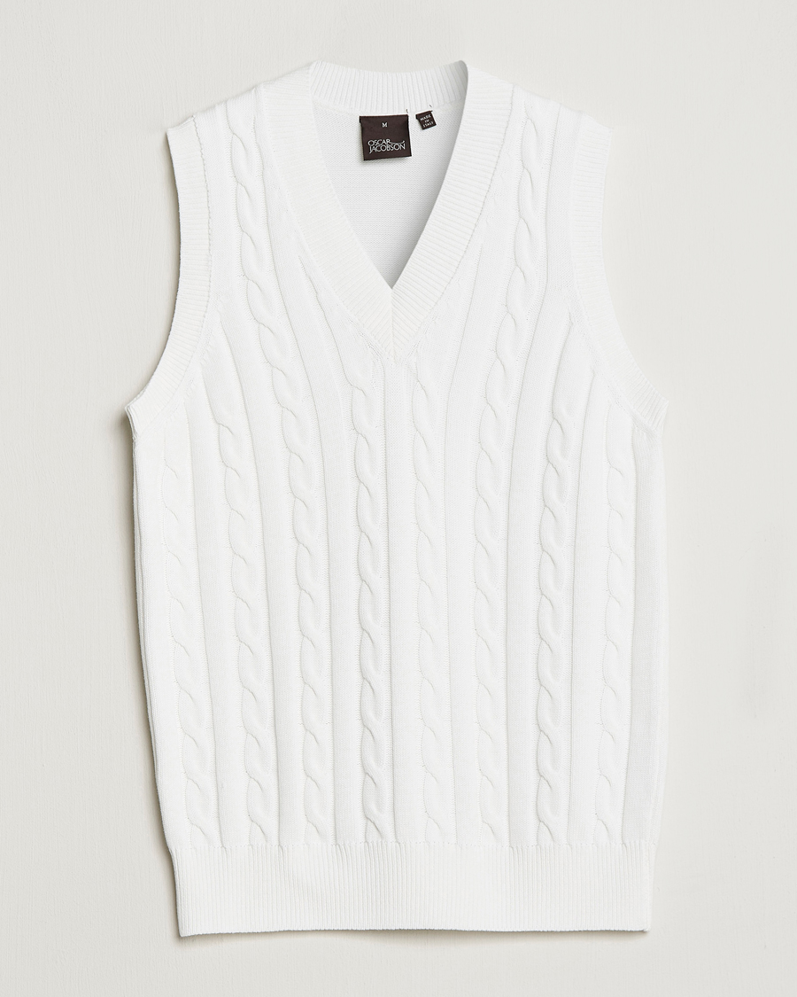 Hombres | Jerséis y prendas de punto | Oscar Jacobson | Lucas Cable Knitted Vest White