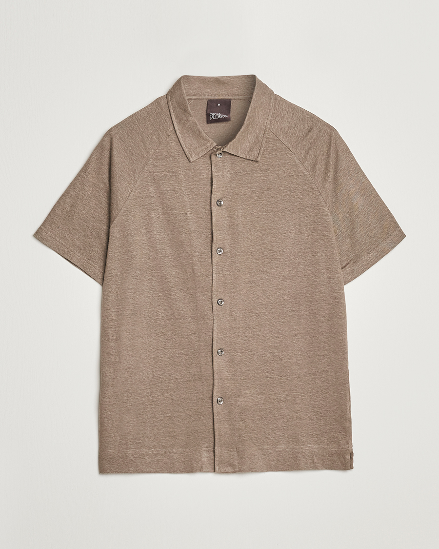 Hombres | Camisas | Oscar Jacobson | Albin Short Sleeve Linen Polo Taupe