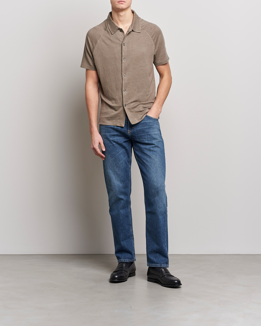 Hombres | Camisas | Oscar Jacobson | Albin Short Sleeve Linen Polo Taupe