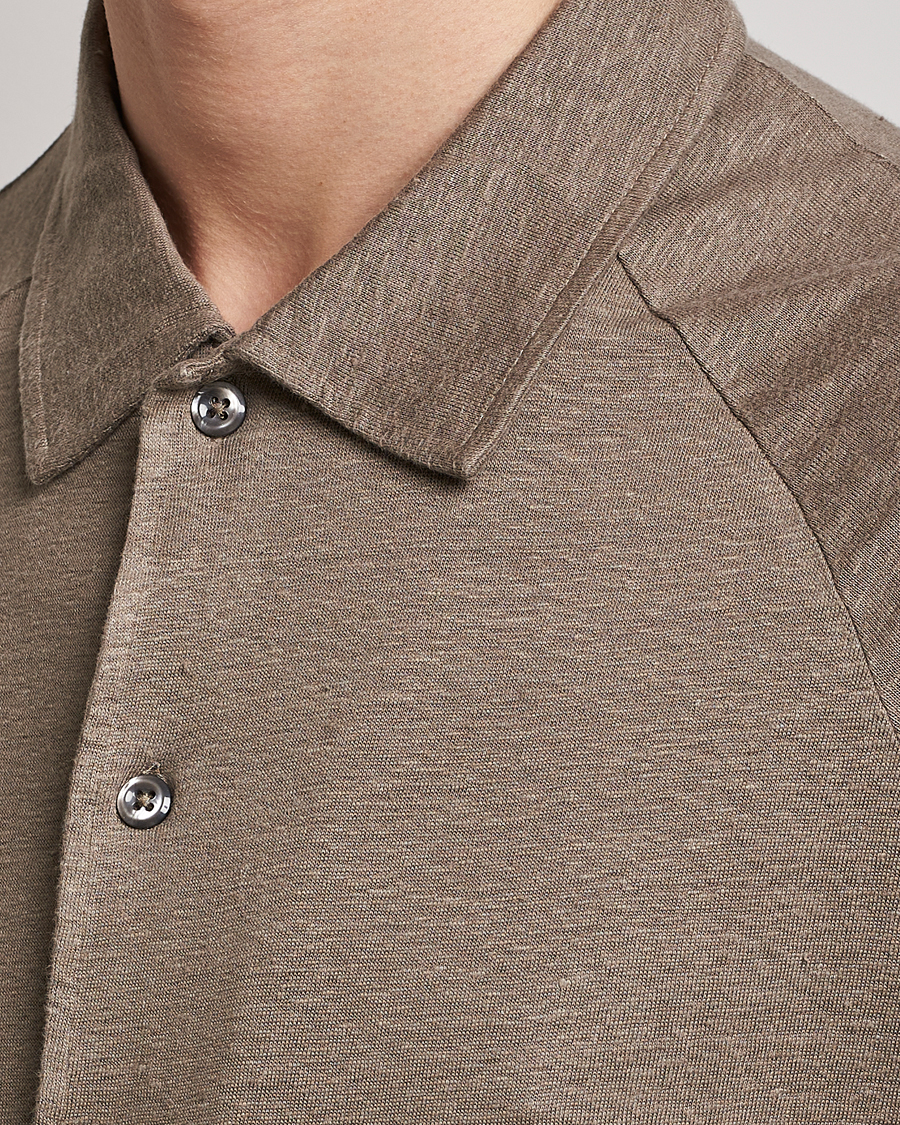 Hombres | Camisas | Oscar Jacobson | Albin Short Sleeve Linen Polo Taupe