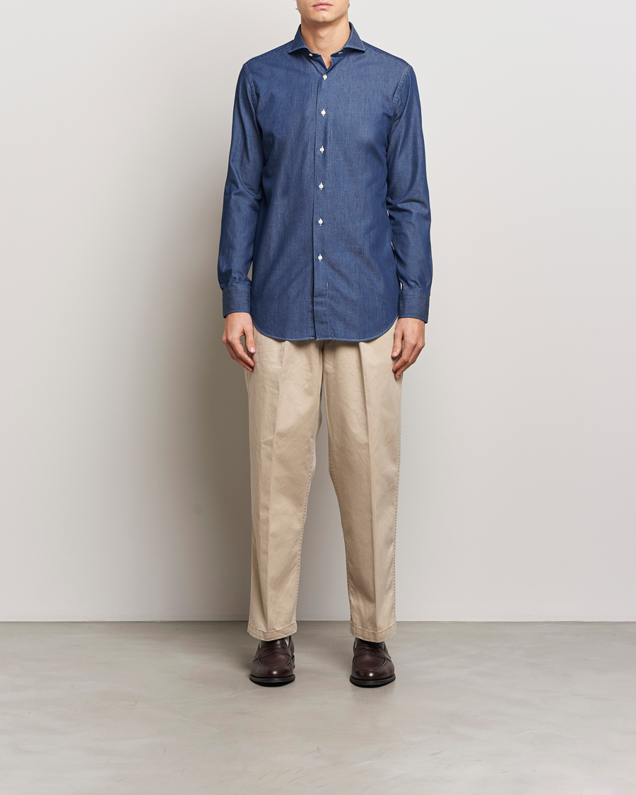 Hombres | Camisas | Kamakura Shirts | Slim Fit Denim Shirt Dark Indigo