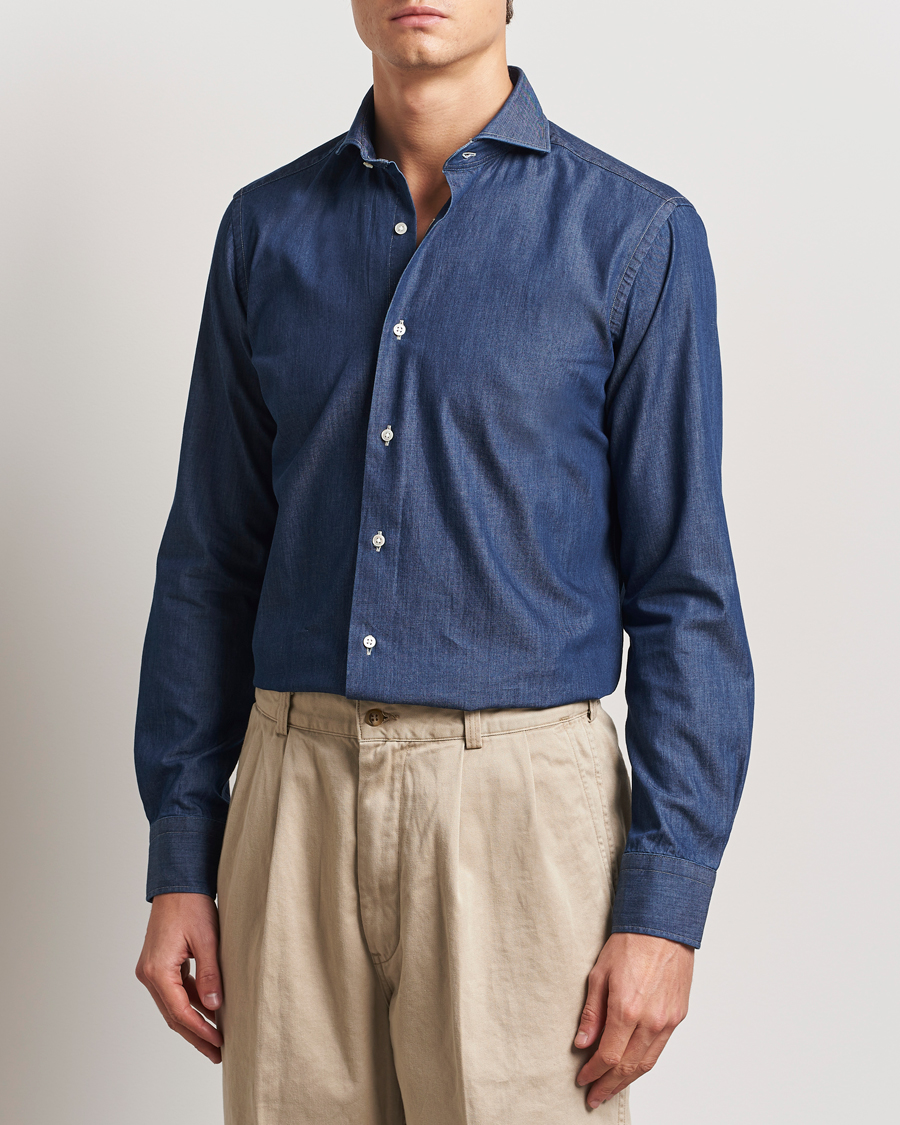 Hombres | Camisas | Kamakura Shirts | Slim Fit Denim Shirt Dark Indigo