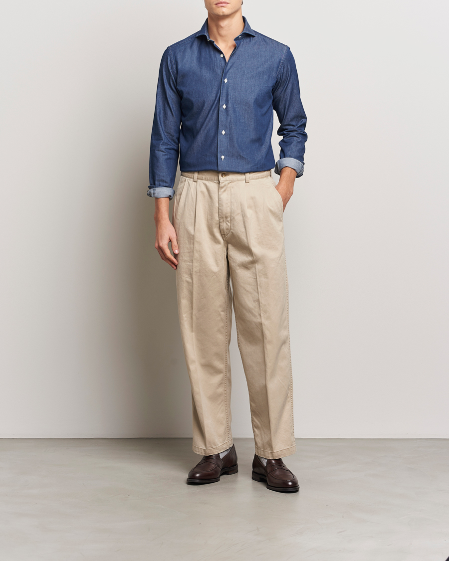 Hombres | Camisas | Kamakura Shirts | Slim Fit Denim Shirt Dark Indigo