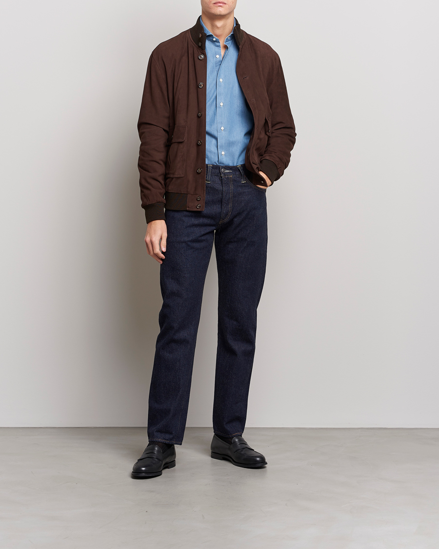 Hombres | Camisas | Kamakura Shirts | Slim Fit Denim Shirt Light Indigo