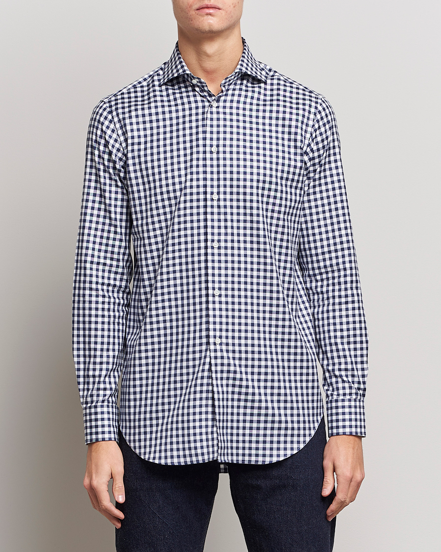 Hombres | Camisas casuales | Kamakura Shirts | Slim Fit Gingham Shirt Navy