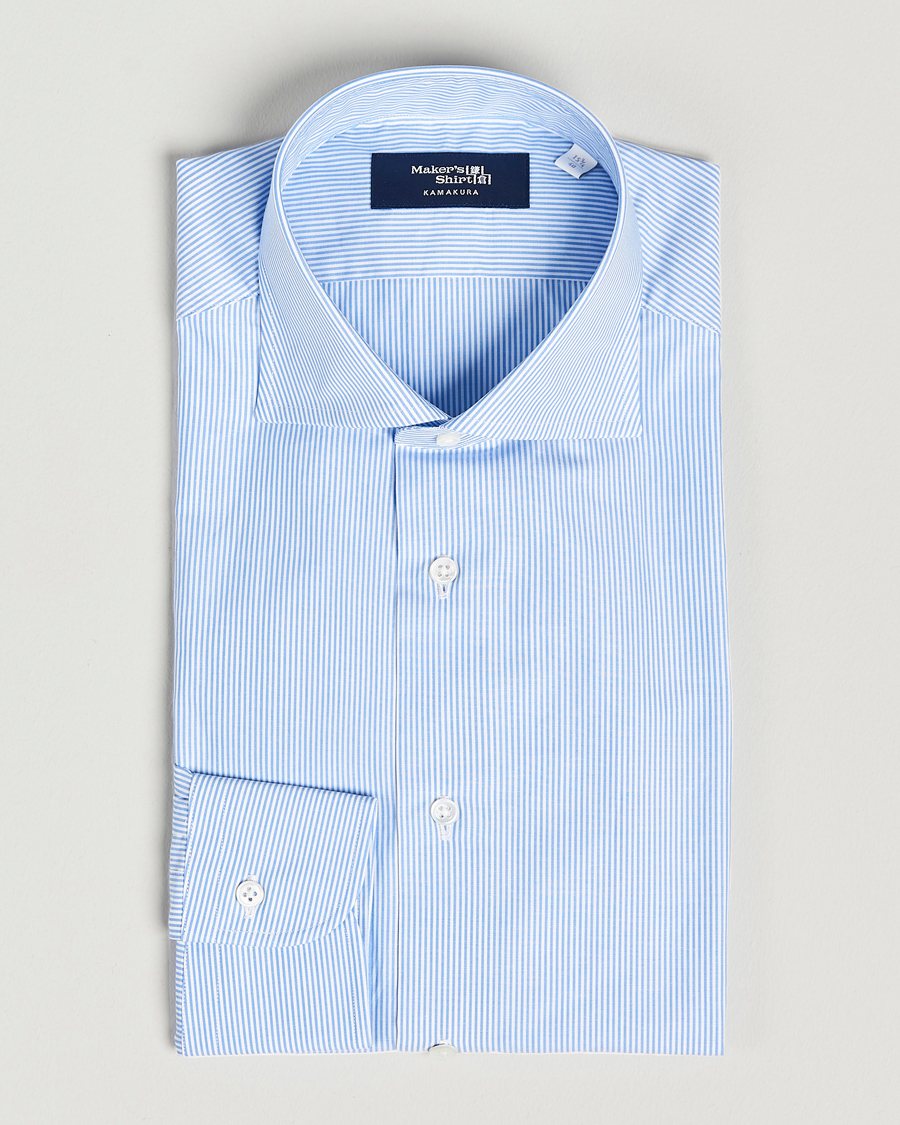 Hombres | Camisas | Kamakura Shirts | Slim Fit Striped Broadcloth Shirt Light Blue