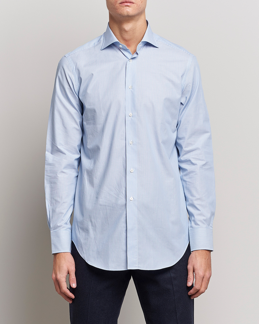 Hombres | Camisas | Kamakura Shirts | Slim Fit Striped Broadcloth Shirt Light Blue