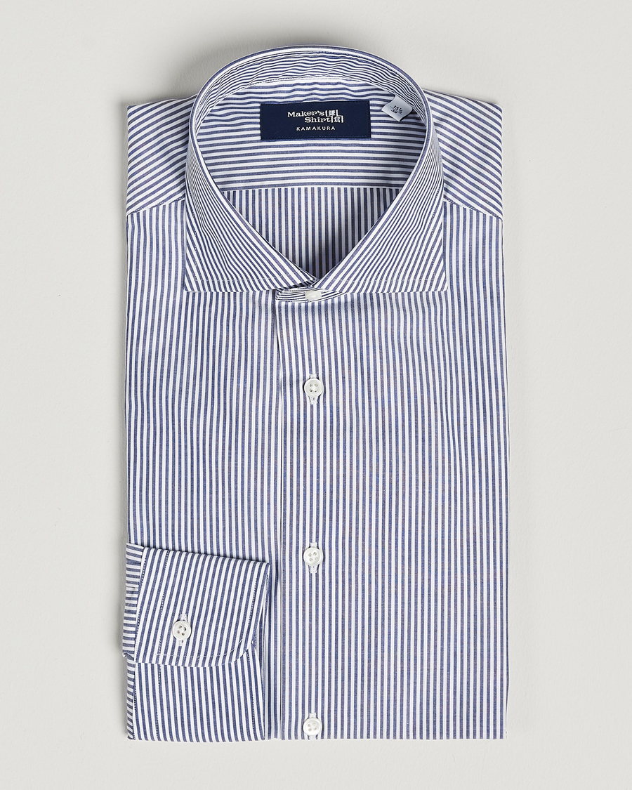 Hombres | Camisas | Kamakura Shirts | Slim Fit Striped Broadcloth Shirt Navy