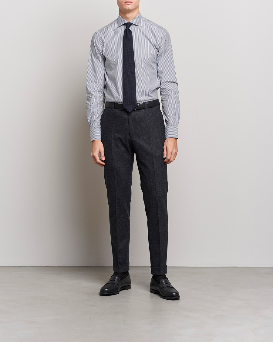 Hombres | Formal | Kamakura Shirts | Slim Fit Striped Broadcloth Shirt Navy