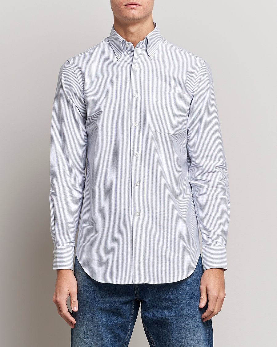 Hombres | Camisas | Kamakura Shirts | Slim Fit Striped Oxford BD Shirt Light Blue