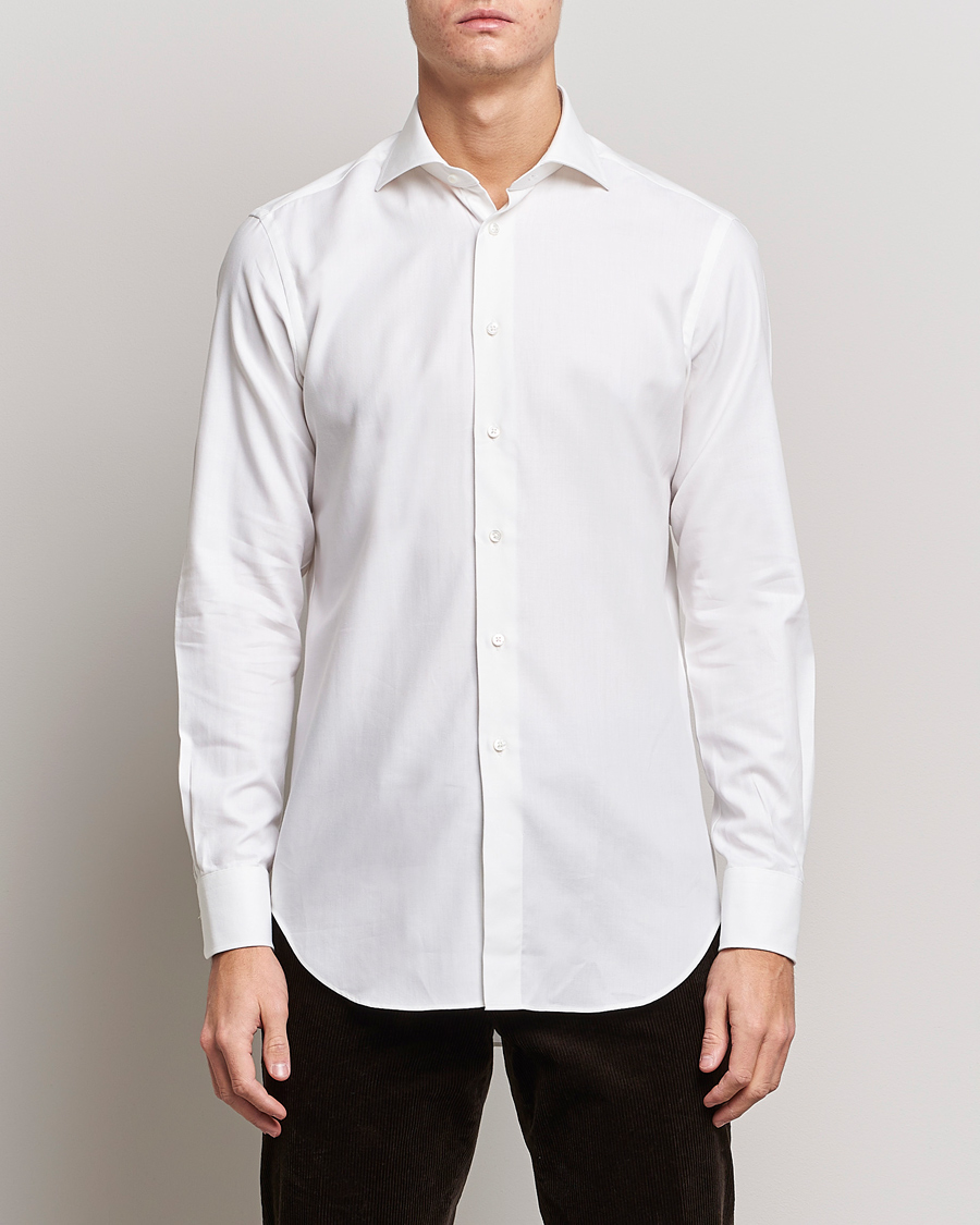 Hombres | Camisas | Kamakura Shirts | Slim Fit Cashmere Blend Shirt White
