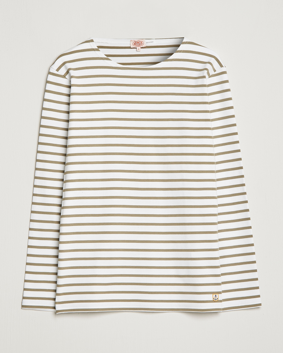 Hombres | Camisetas | Armor-lux | Houat Héritage Stripe Longsleeve T-shirt Blanc/Argile