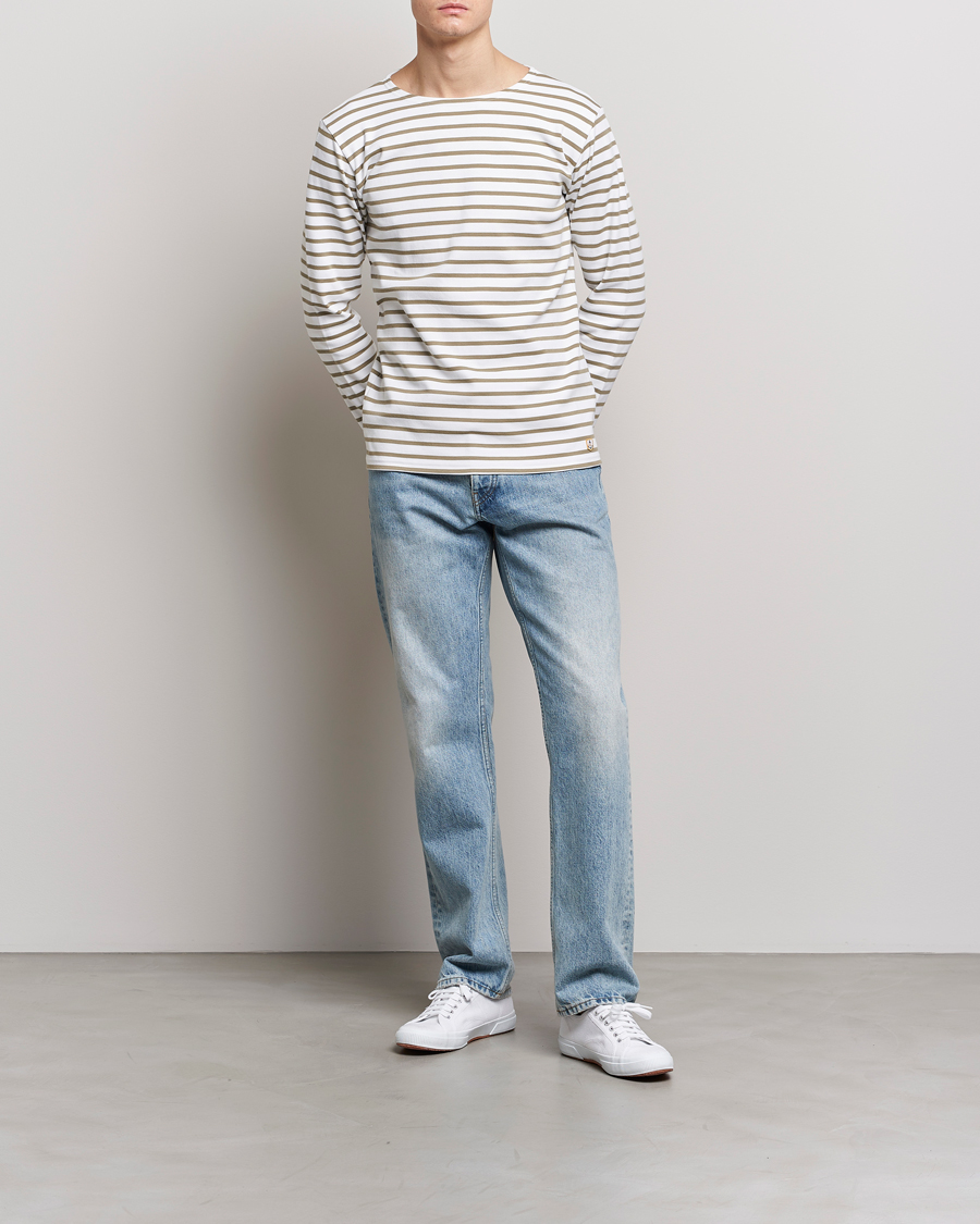 Hombres | Camisetas | Armor-lux | Houat Héritage Stripe Longsleeve T-shirt Blanc/Argile