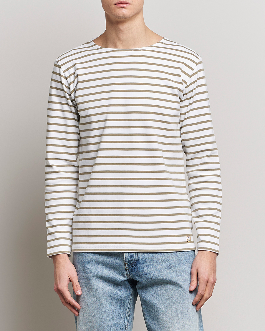 Hombres | Camisetas | Armor-lux | Houat Héritage Stripe Longsleeve T-shirt Blanc/Argile