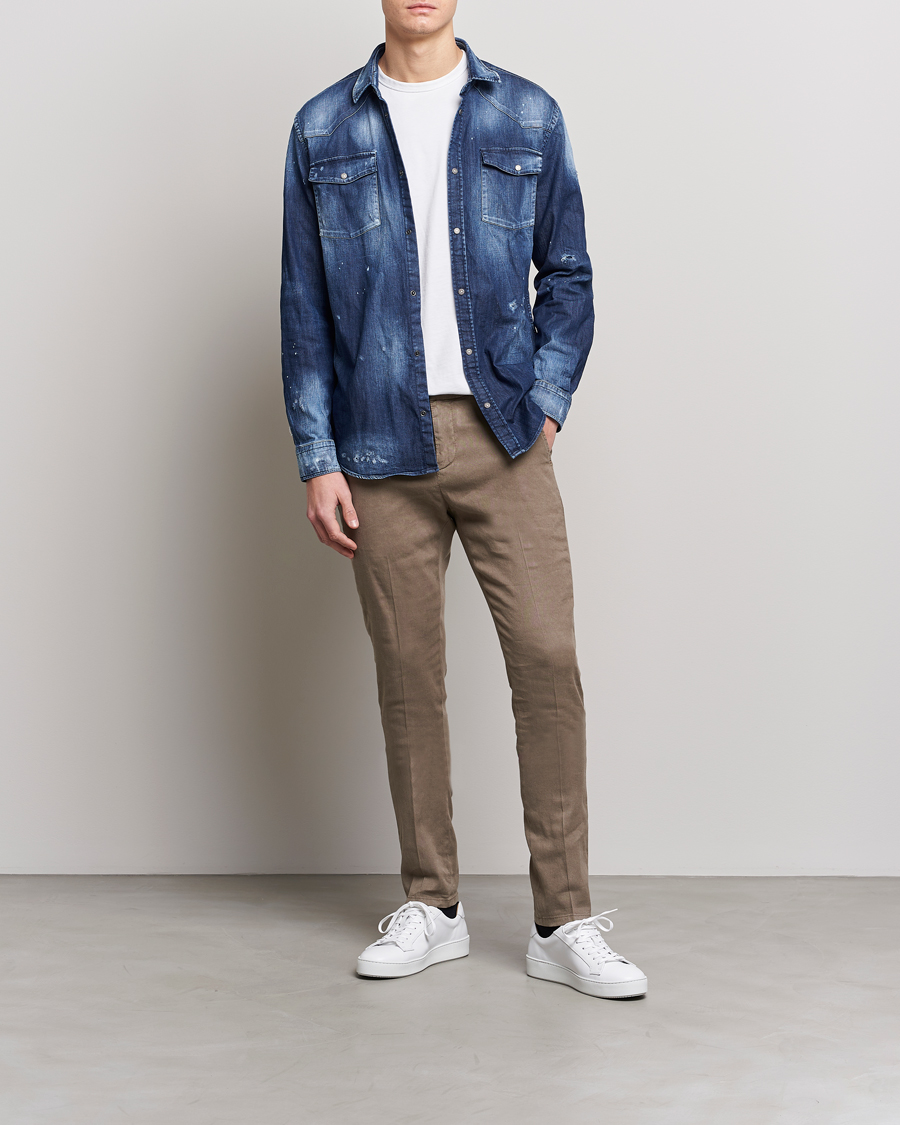 Hombres | Pantalones | Dondup | Gaubert Linen Stretch Chinos Light Brown