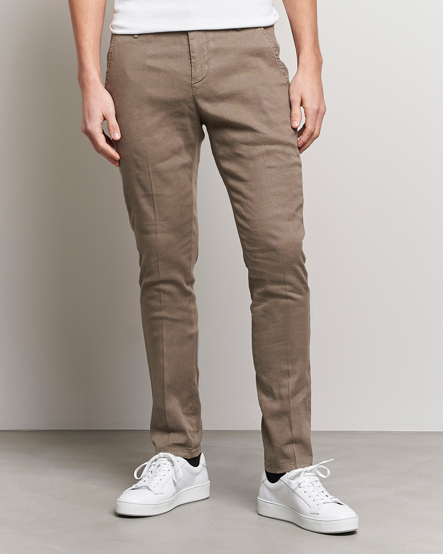 Hombres | Pantalones | Dondup | Gaubert Linen Stretch Chinos Light Brown