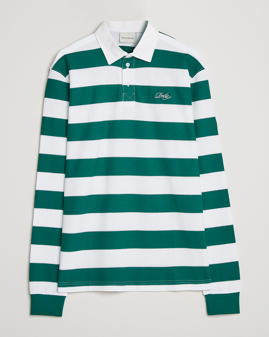 Hombres | Jerséis y prendas de punto | Drôle de Monsieur | Le Polo Striped Rugby Shirt White/Green