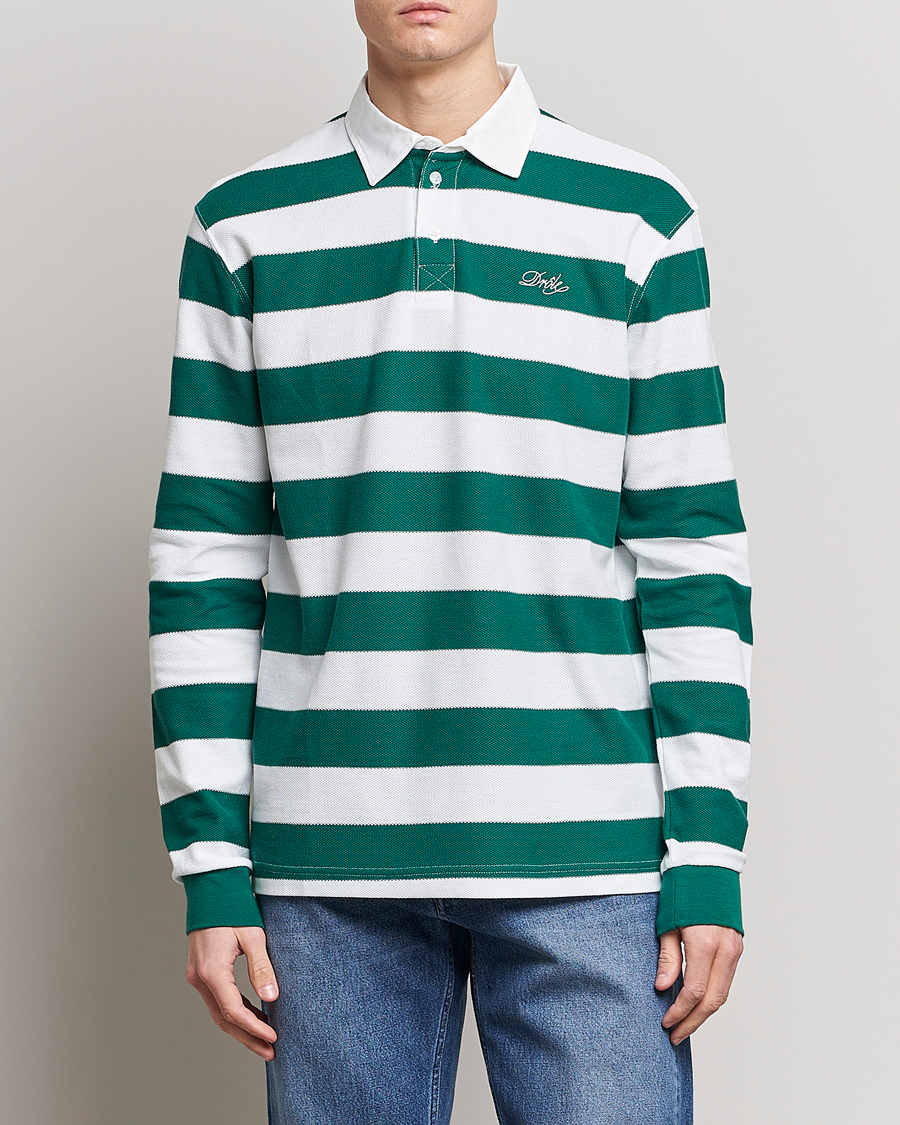 Hombres | Jerséis y prendas de punto | Drôle de Monsieur | Le Polo Striped Rugby Shirt White/Green