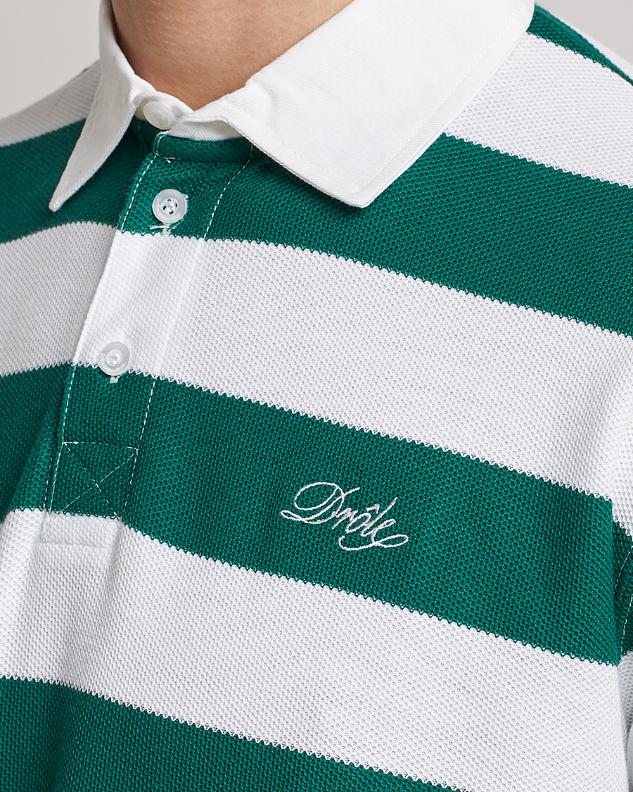 Hombres | Jerséis y prendas de punto | Drôle de Monsieur | Le Polo Striped Rugby Shirt White/Green