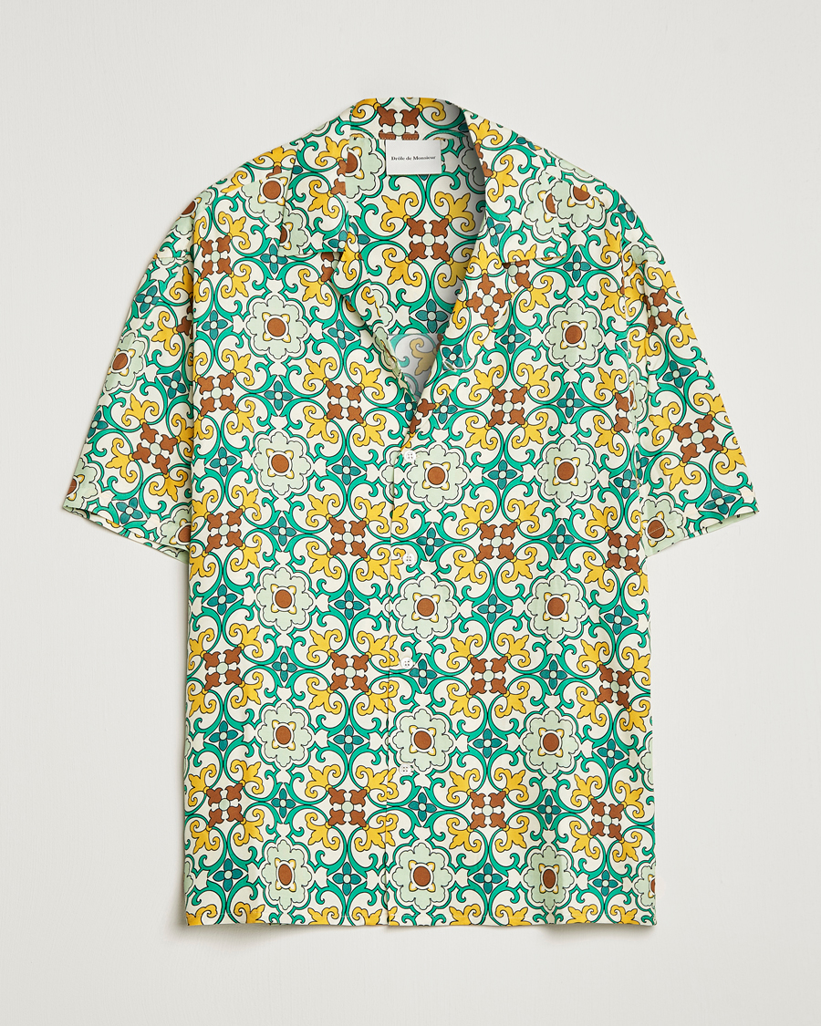 Hombres | Camisas | Drôle de Monsieur | Ornaments Print Bowling Shirt Yellow/Green
