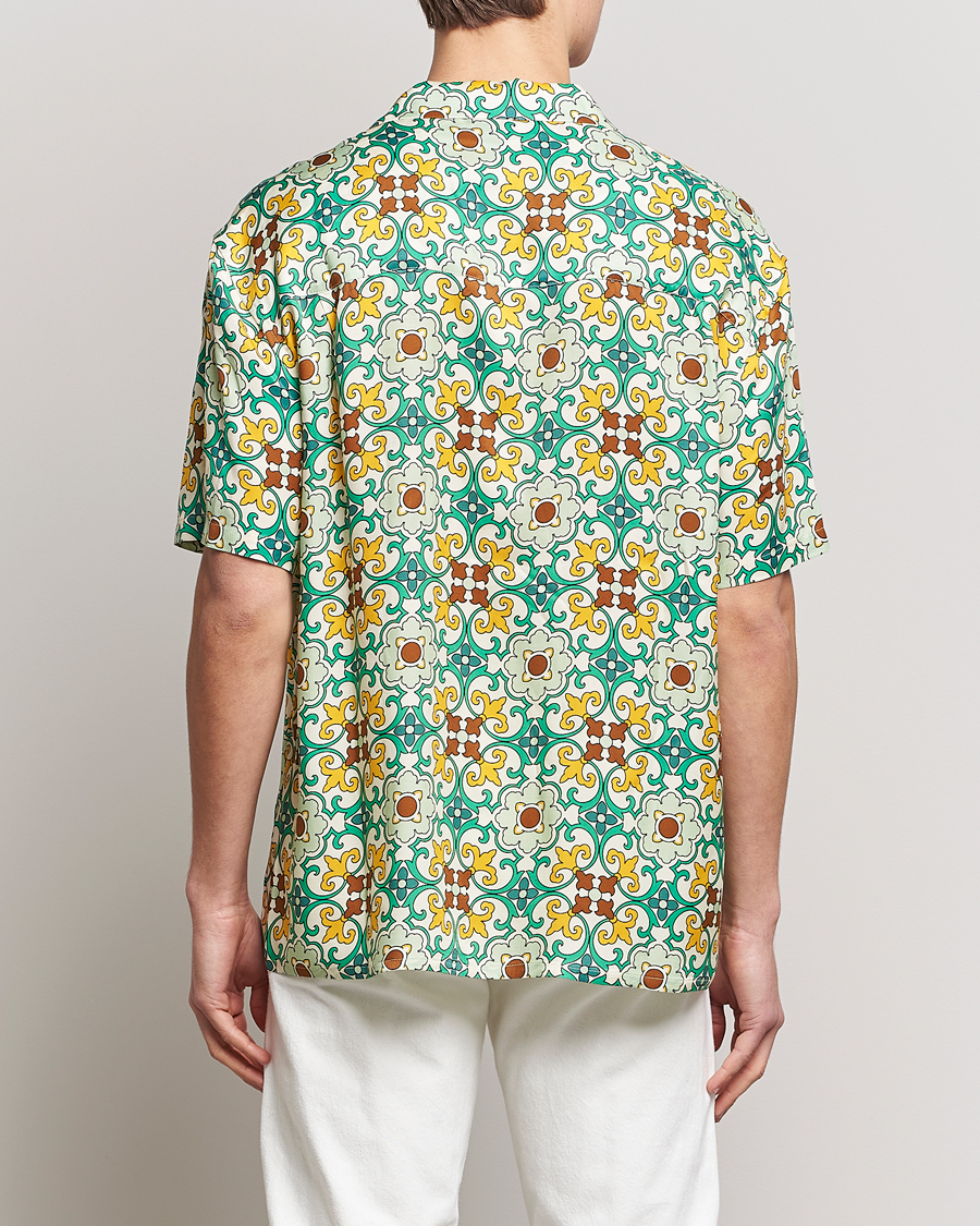 Hombres | Camisas | Drôle de Monsieur | Ornaments Print Bowling Shirt Yellow/Green
