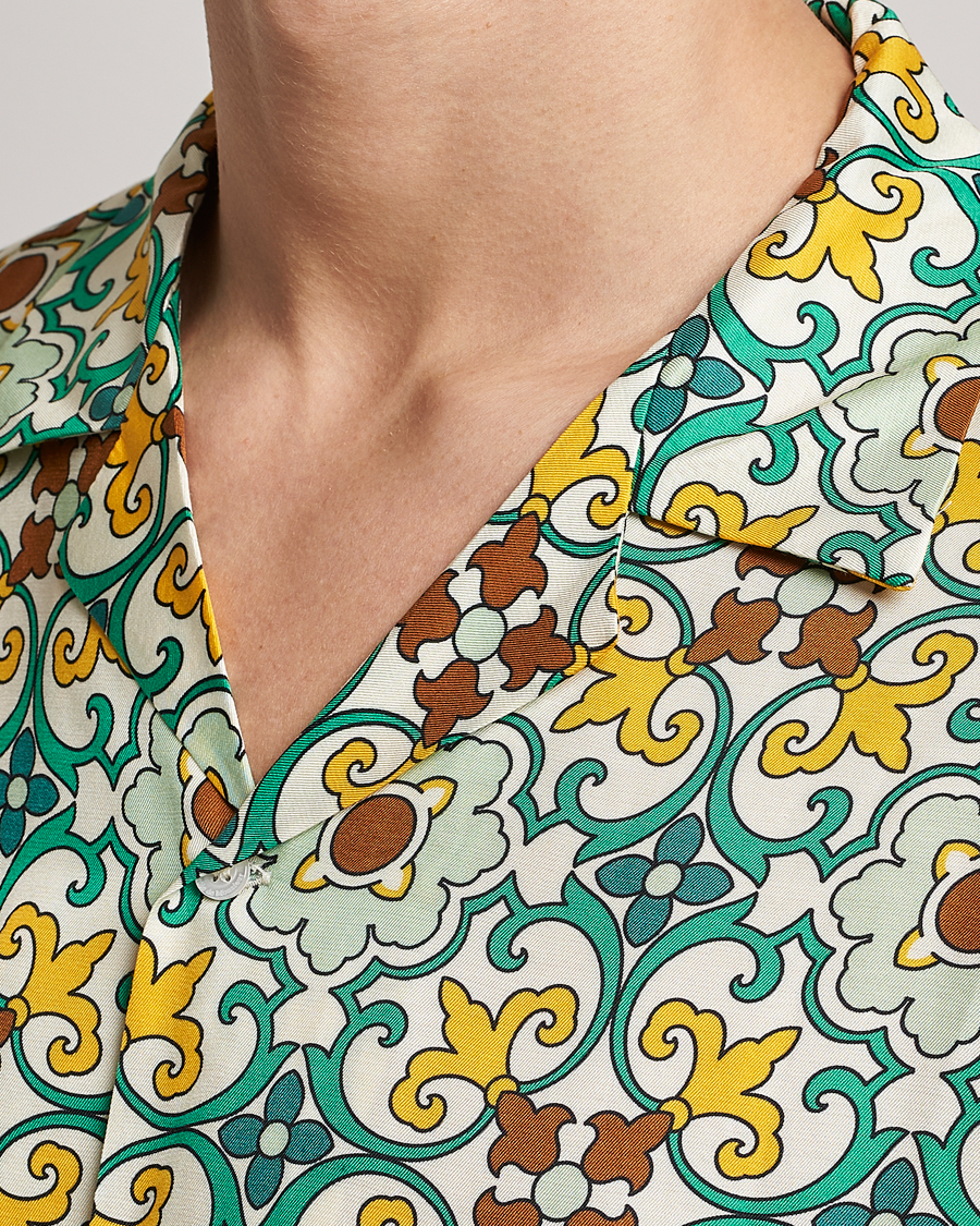 Hombres | Camisas | Drôle de Monsieur | Ornaments Print Bowling Shirt Yellow/Green