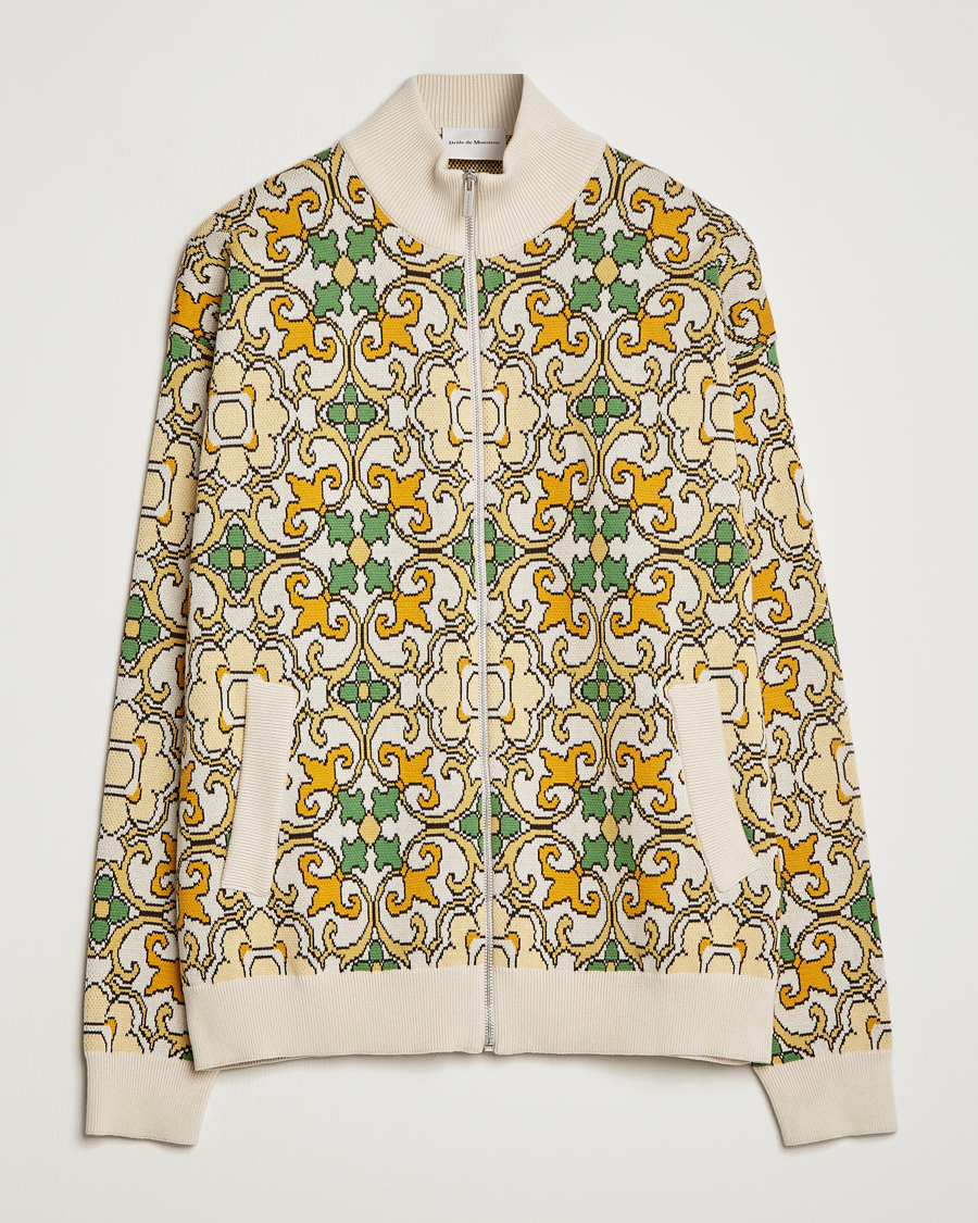 Hombres | Abrigos y chaquetas | Drôle de Monsieur | Jacquard Ornaments Zip Blouson Yellow/Green