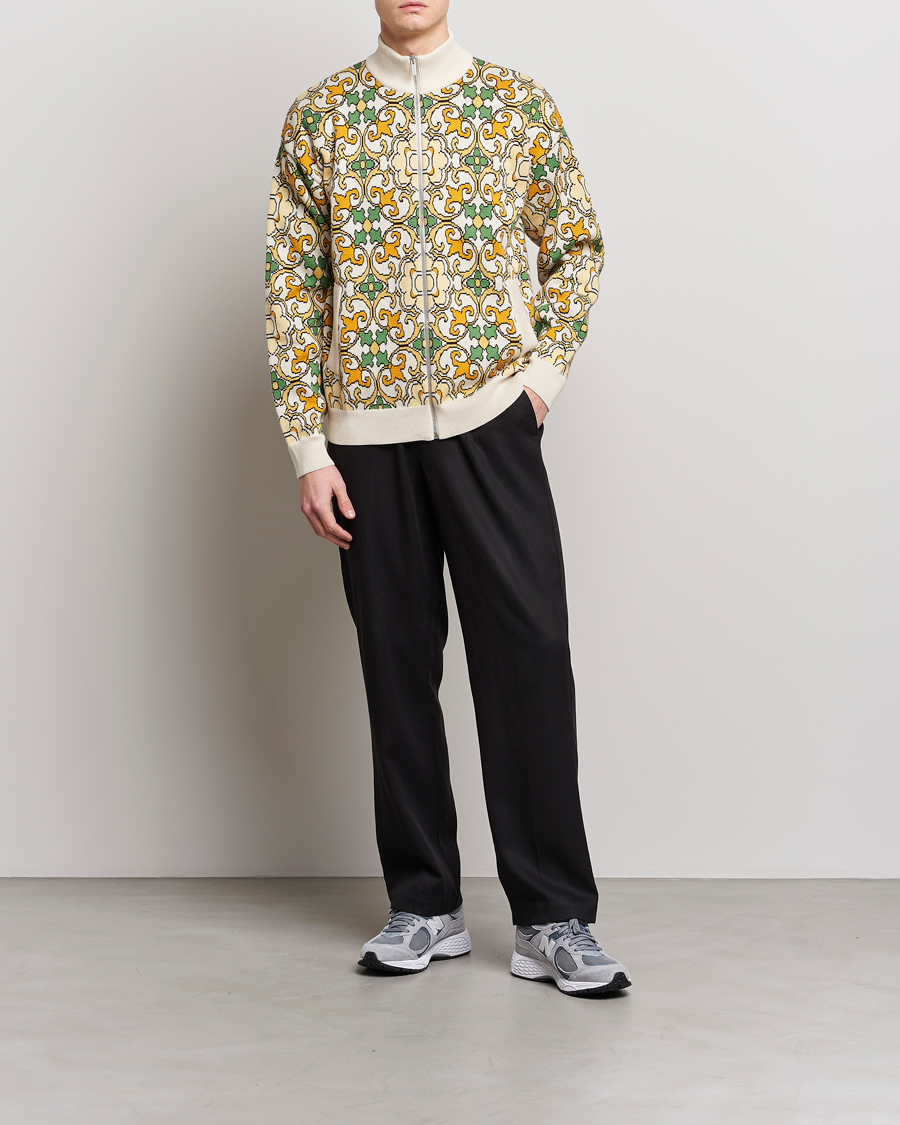 Hombres | Abrigos y chaquetas | Drôle de Monsieur | Jacquard Ornaments Zip Blouson Yellow/Green