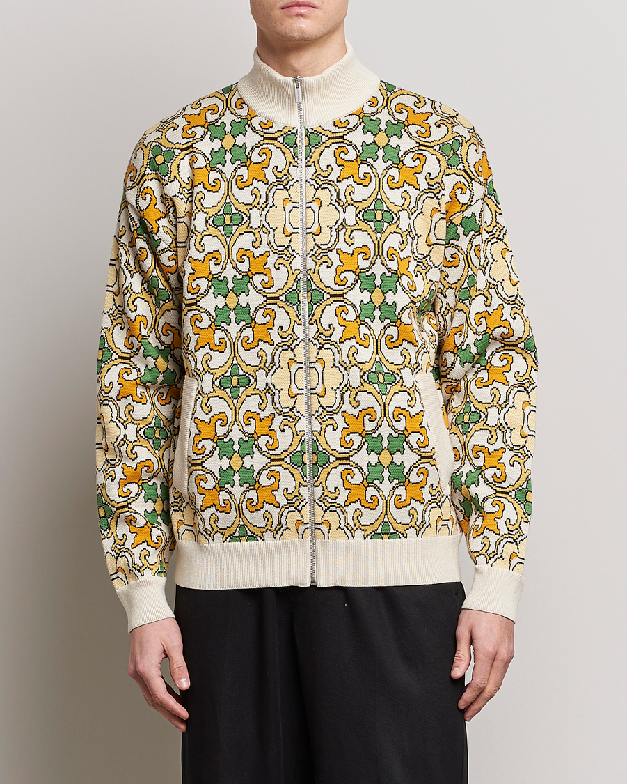 Hombres | Abrigos y chaquetas | Drôle de Monsieur | Jacquard Ornaments Zip Blouson Yellow/Green
