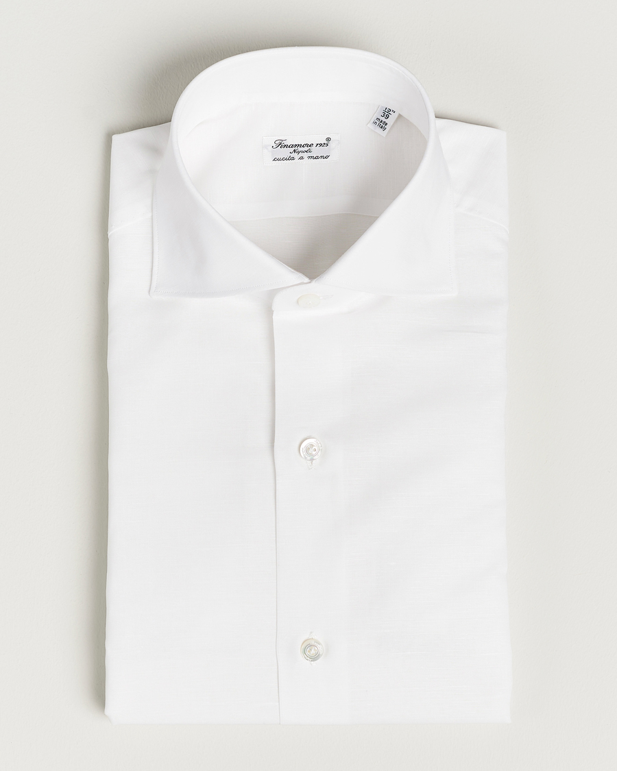 Hombres | Camisas | Finamore Napoli | Milano Slim Linen Dress Shirt White