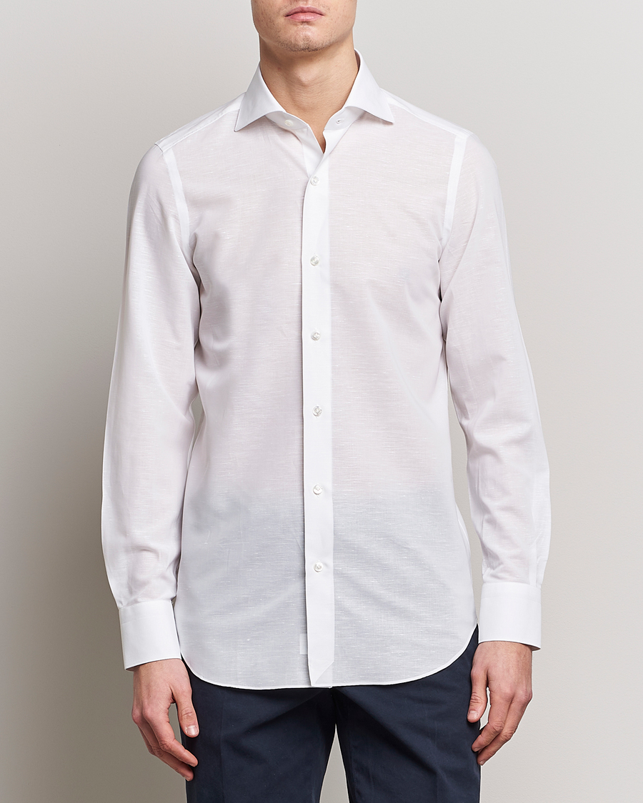 Hombres | Camisas | Finamore Napoli | Milano Slim Linen Dress Shirt White