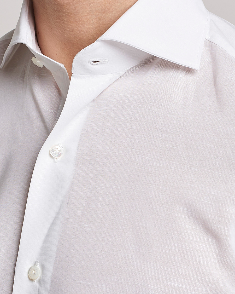 Hombres | Camisas | Finamore Napoli | Milano Slim Linen Dress Shirt White
