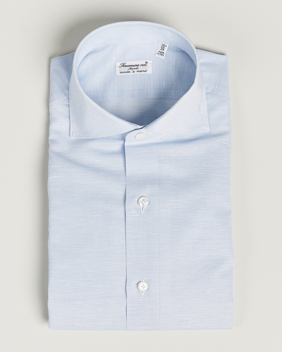 Hombres | Camisas | Finamore Napoli | Milano Slim Linen Dress Shirt Light Blue