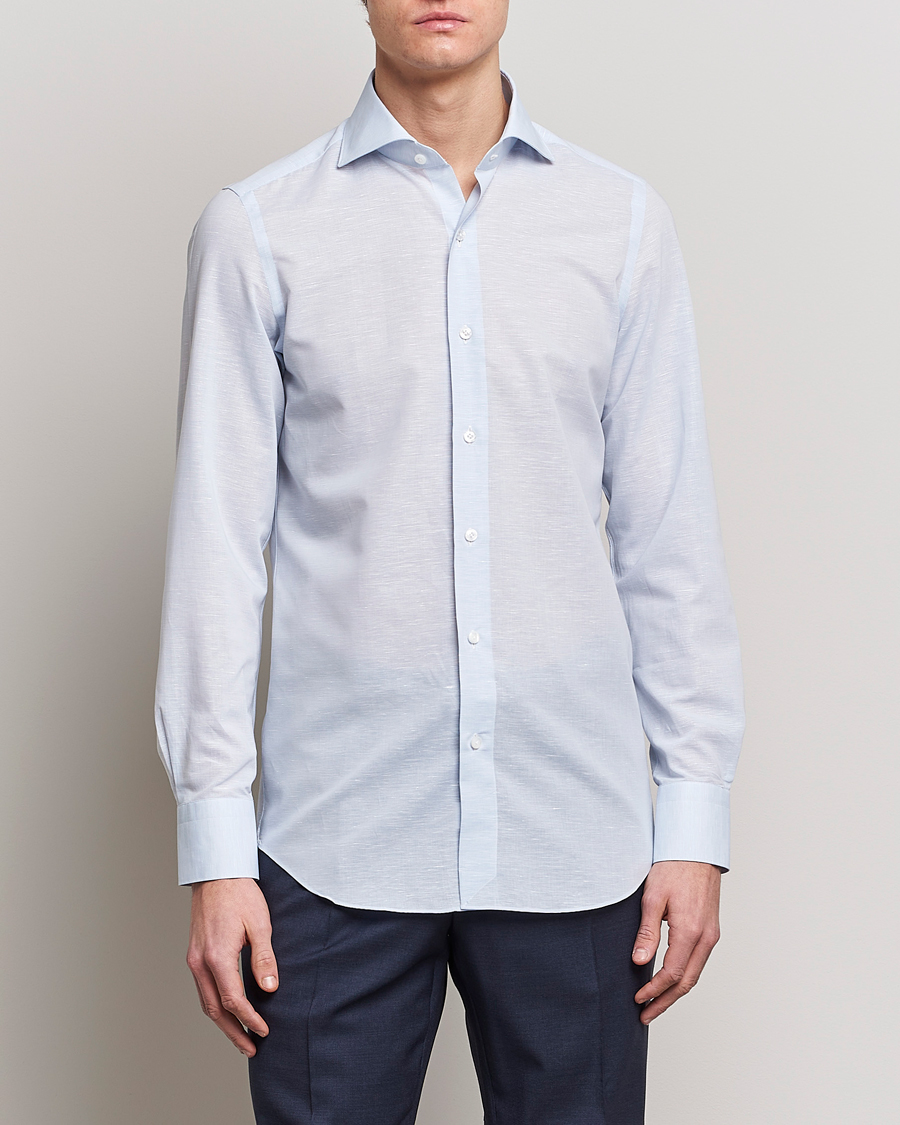 Hombres | Camisas | Finamore Napoli | Milano Slim Linen Dress Shirt Light Blue