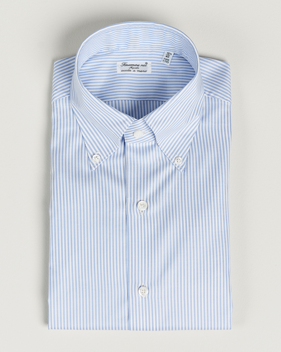 Hombres | Camisas | Finamore Napoli | Milano Slim Oxford Button Down Shirt Blue Stripe