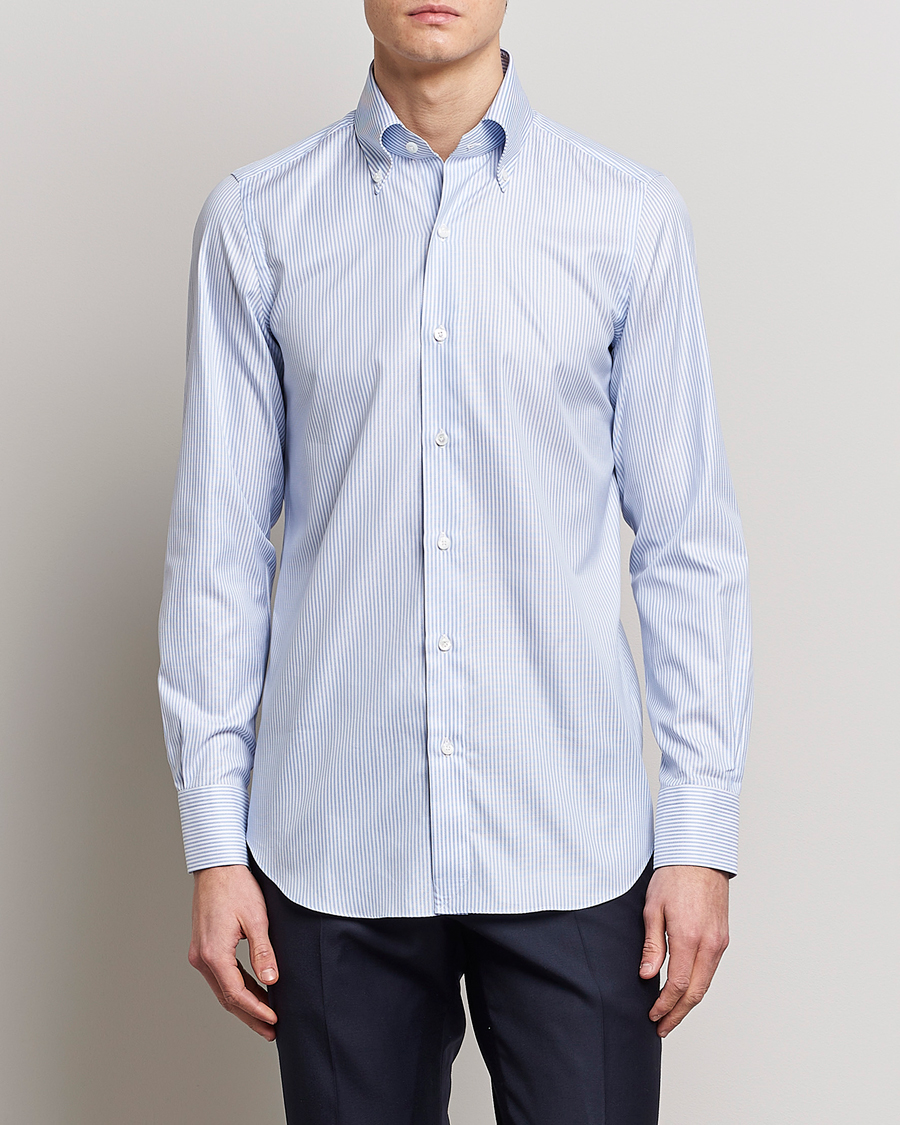 Hombres | Camisas | Finamore Napoli | Milano Slim Oxford Button Down Shirt Blue Stripe