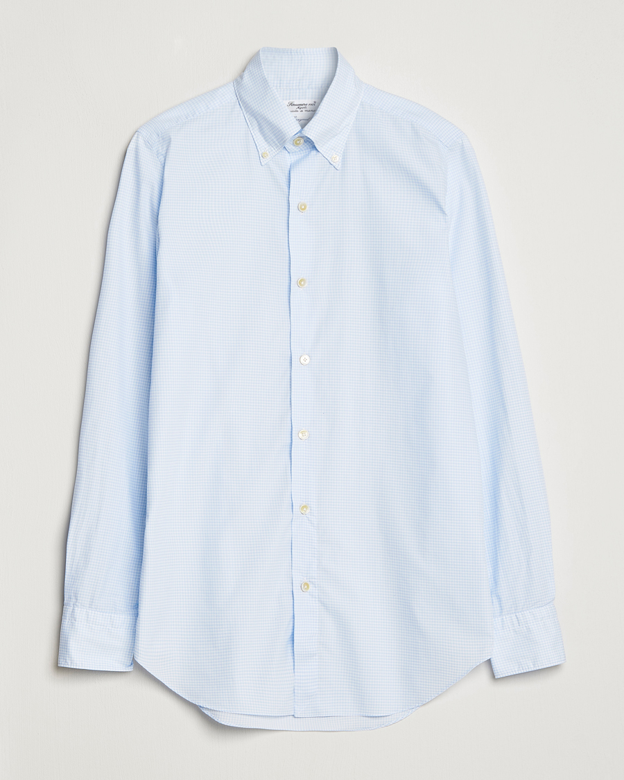 Hombres | Camisas | Finamore Napoli | Milano Slim Washed Dress Shirt Light Blue Check