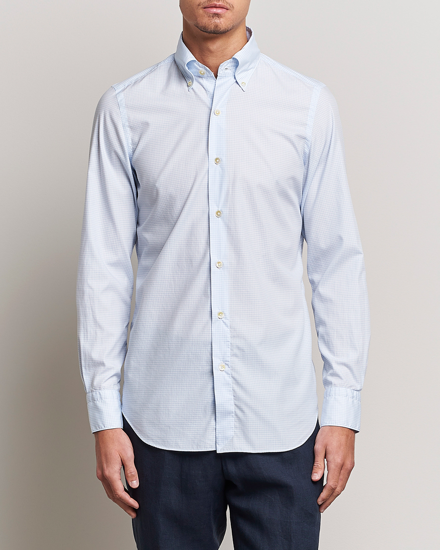 Hombres | Camisas | Finamore Napoli | Milano Slim Washed Dress Shirt Light Blue Check