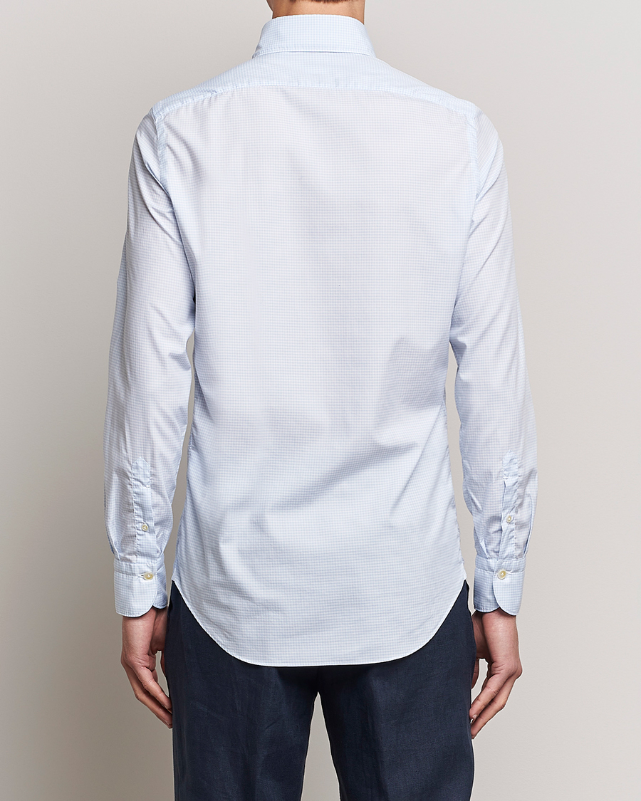 Hombres | Camisas | Finamore Napoli | Milano Slim Washed Dress Shirt Light Blue Check