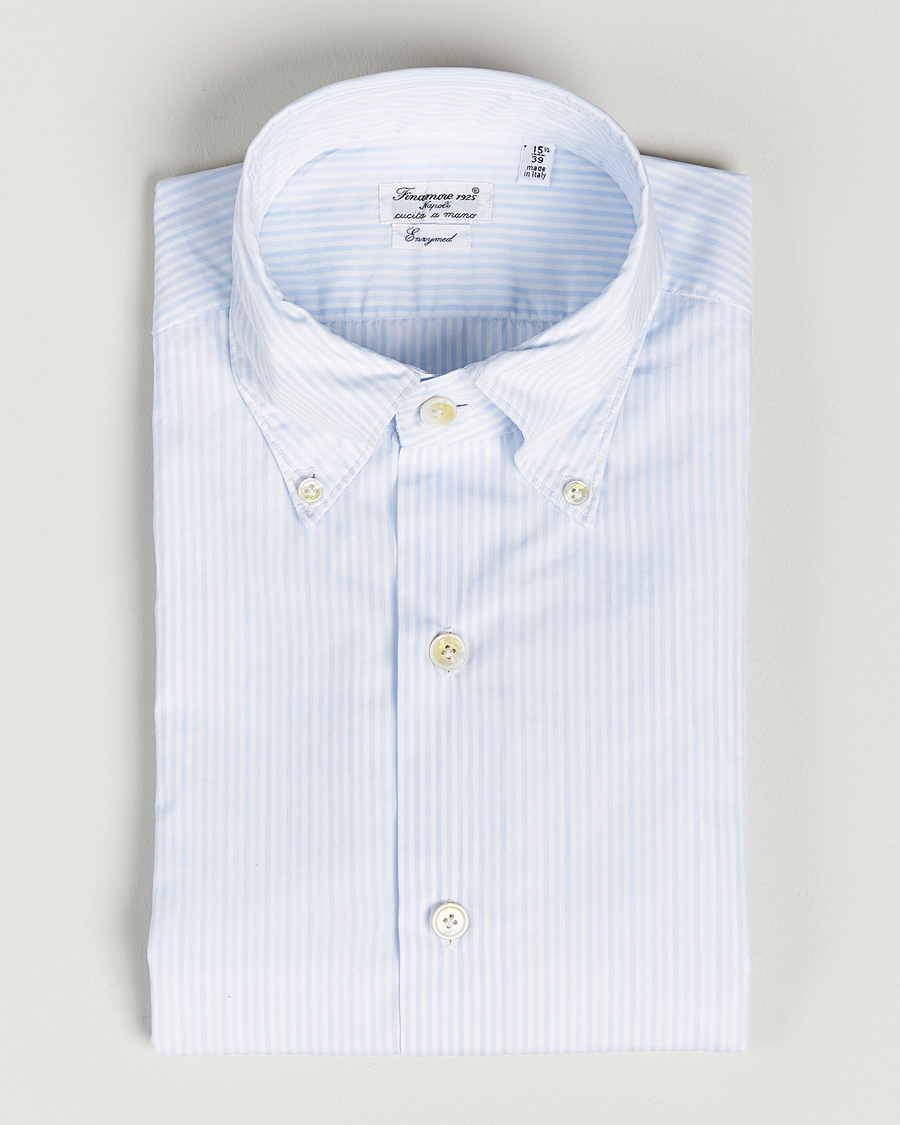Hombres | Camisas | Finamore Napoli | Milano Slim Washed Dress Shirt Light Blue Stripe
