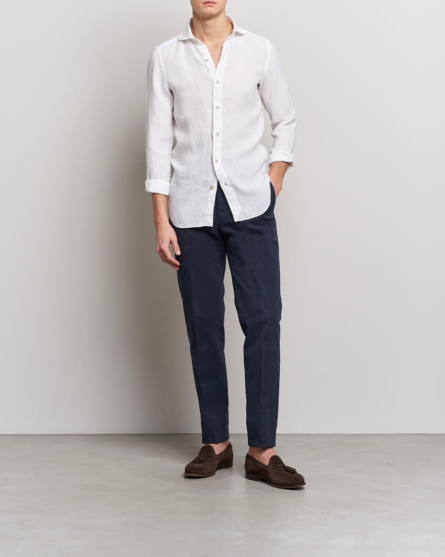 Hombres | Camisas | Finamore Napoli | Tokyo Slim Linen Shirt White