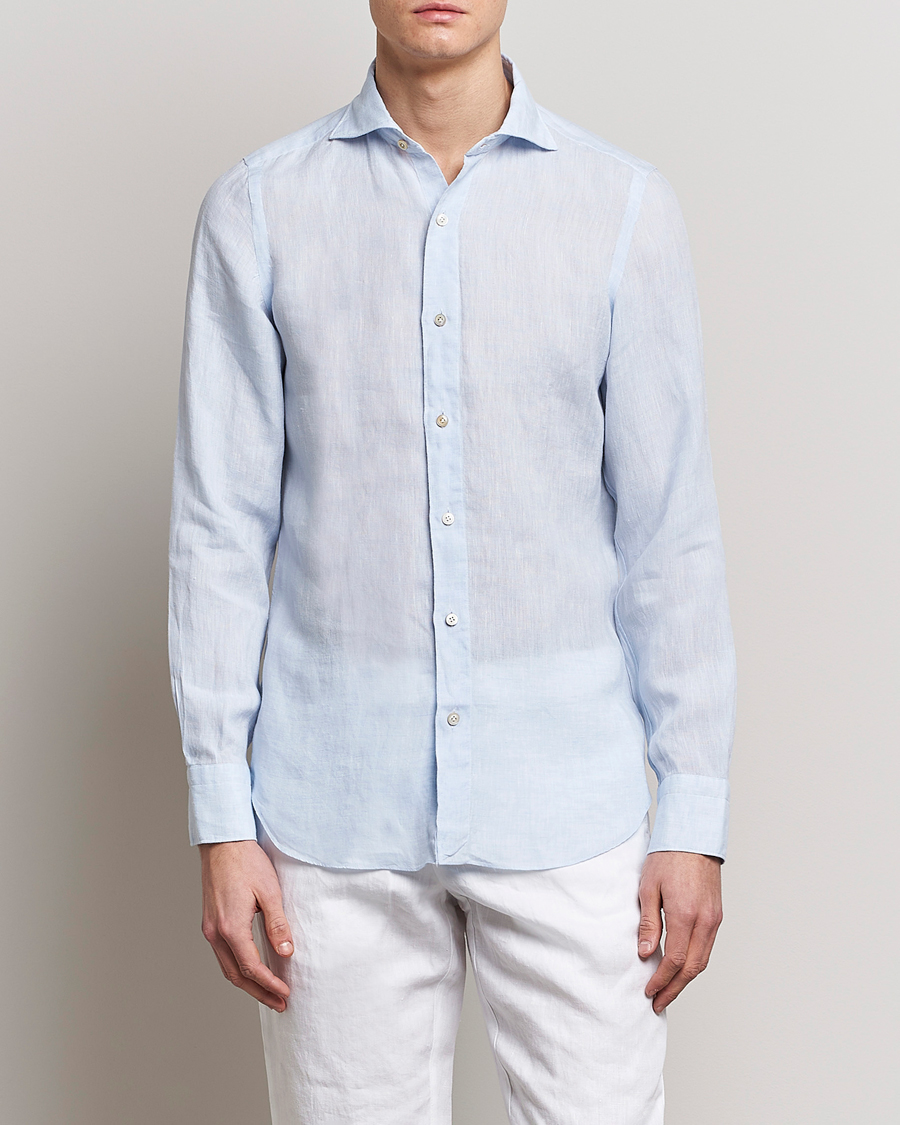 Hombres | Camisas | Finamore Napoli | Tokyo Slim Linen Shirt Light Blue