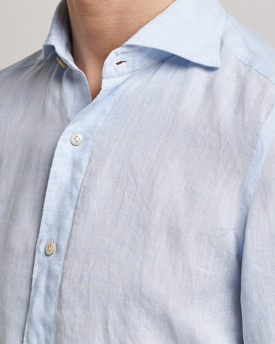 Hombres | Camisas | Finamore Napoli | Tokyo Slim Linen Shirt Light Blue