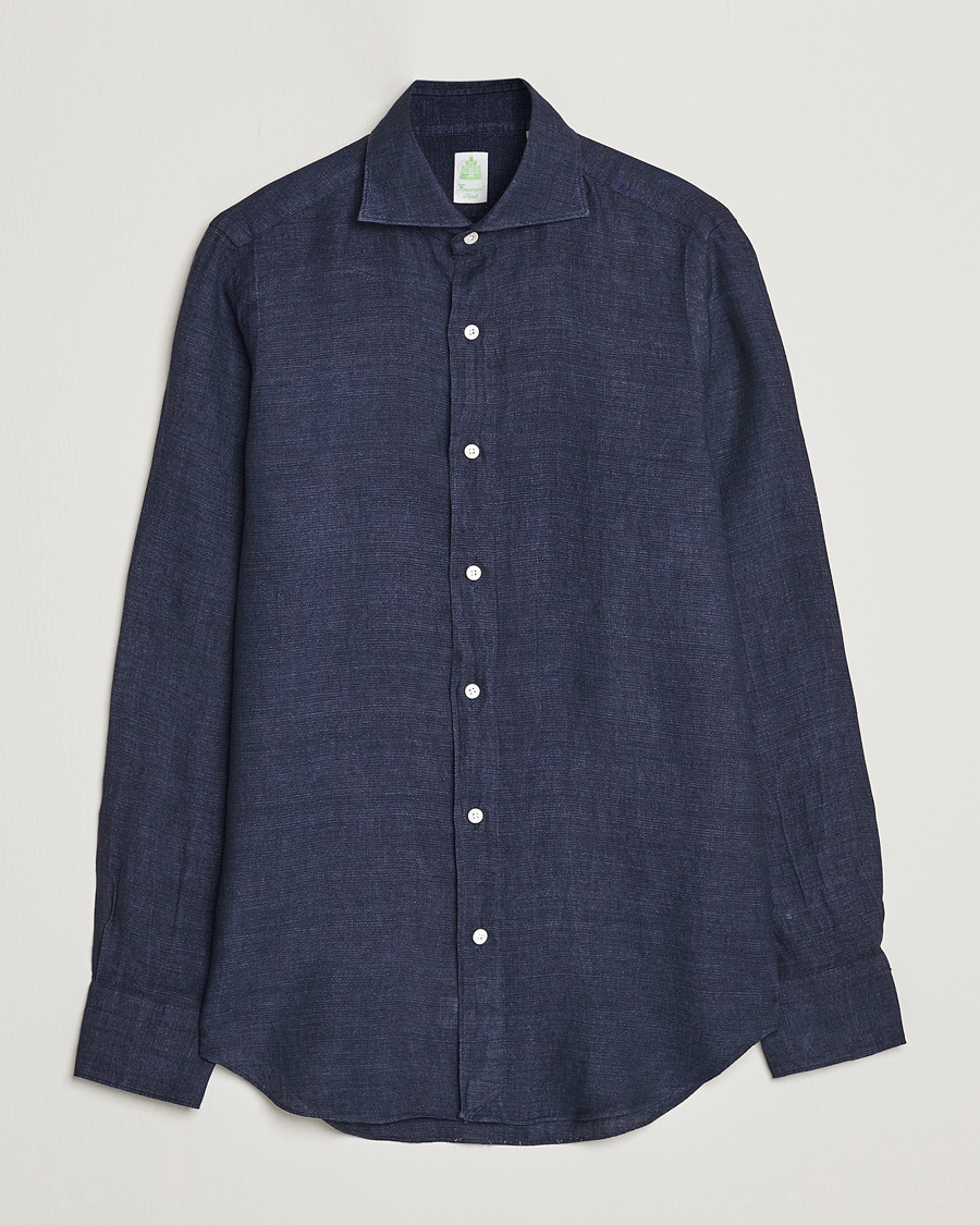 Hombres | Camisas | Finamore Napoli | Tokyo Slim Linen Shirt Navy