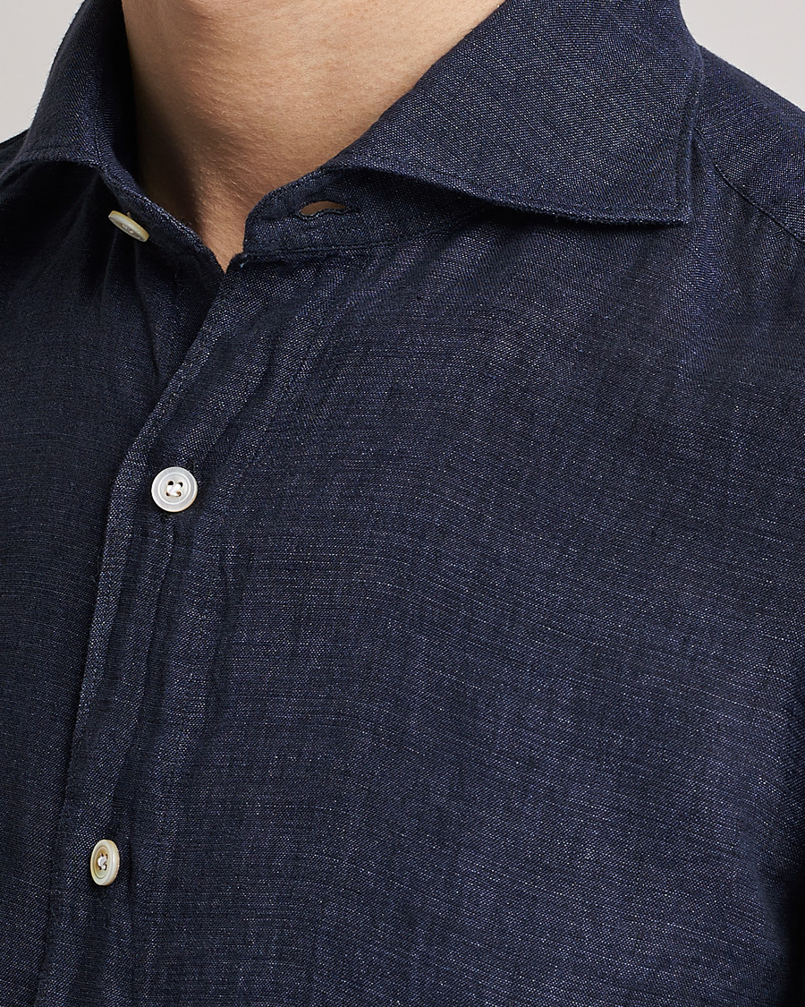 Hombres | Camisas | Finamore Napoli | Tokyo Slim Linen Shirt Navy