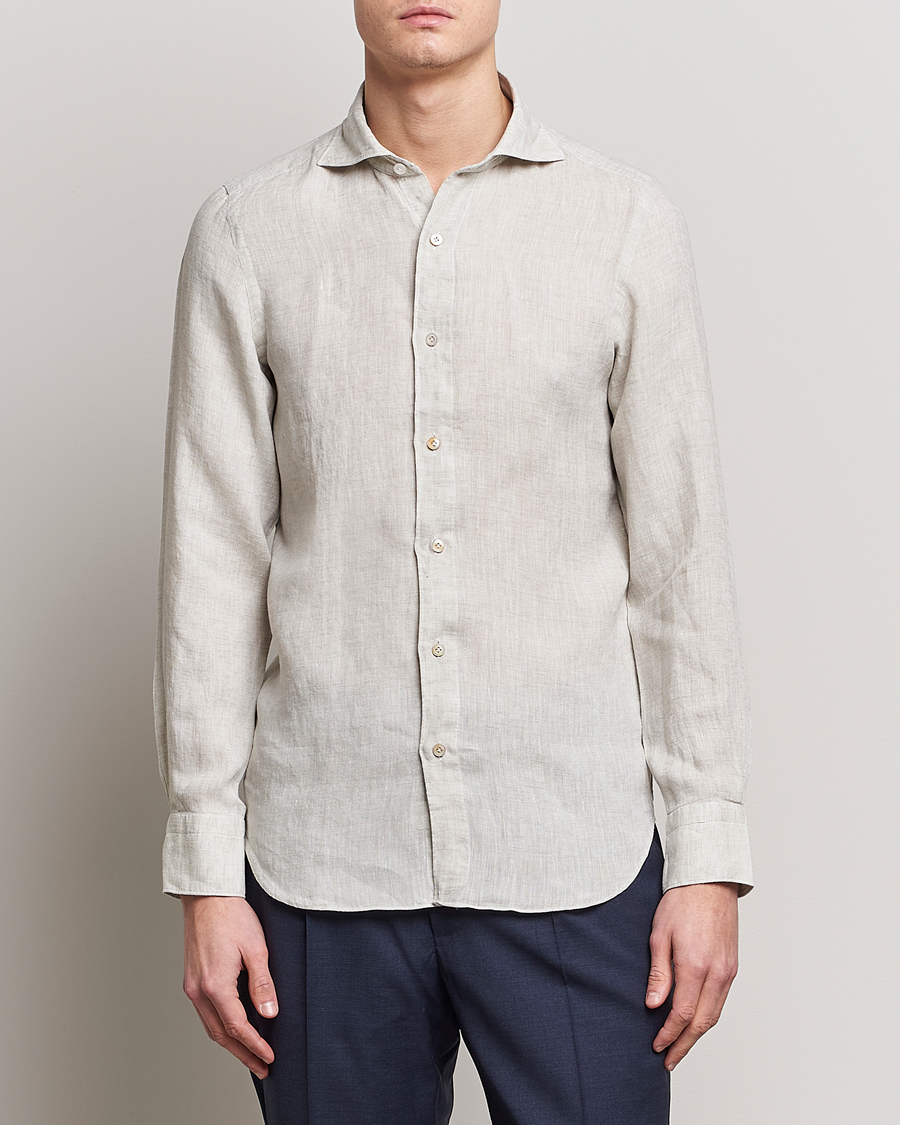 Hombres | Camisas | Finamore Napoli | Tokyo Slim Linen Shirt Oat